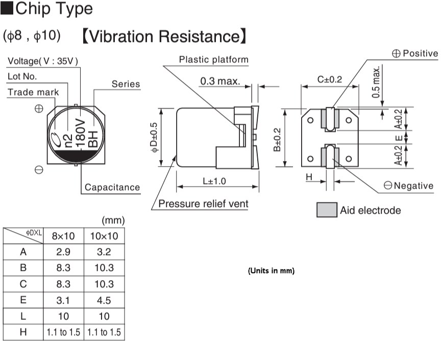 Mechanical Drawing - Nichicon UBH Aluminum Electrolytic Capacitors