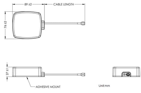 Mechanical Drawing - Maxtena MEA-5G-AM-SMA Adhesive Mount Antenna