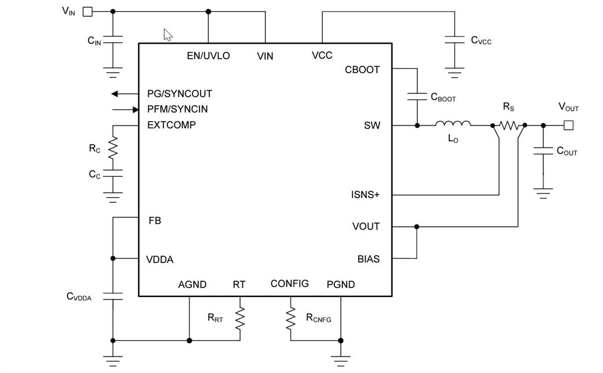 Application Circuit Diagram - Texas Instruments LM706x0/LM706x0-Q1 Buck Converters