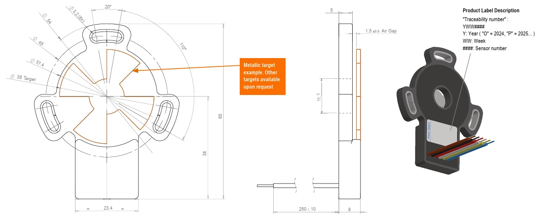 Mechanical Drawing - Amphenol Piher PSTI Inductive Rotor Position Sensors