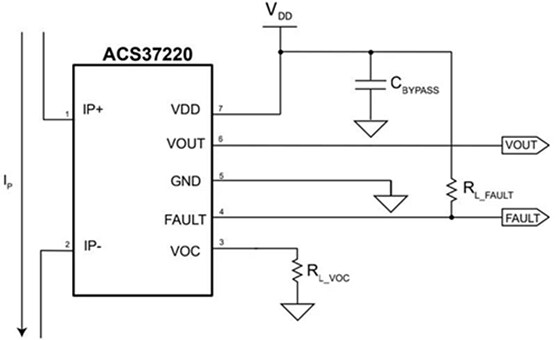 Application Circuit Diagram - Allegro MicroSystems ACS37220 Low-Resistance Current Sensors