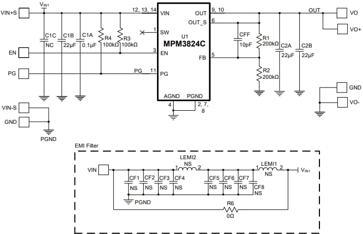 Schematic - Monolithic Power Systems (MPS) EVM3824C-PA-01A 6V Step-Down Evaluation Board