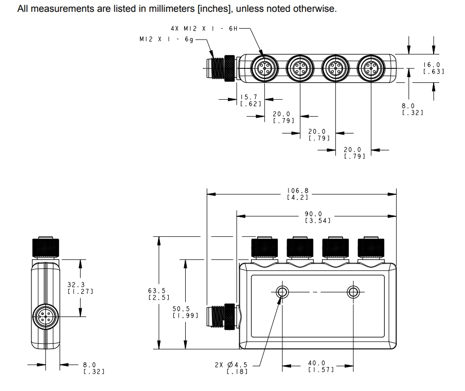 Mechanical Drawing - Banner Engineering R90C 4-Port IO-Link Master