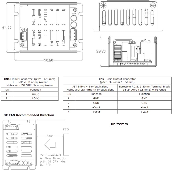 Mechanical Drawing - CUI Inc VGS-150E & VOF-150E Internal  Power Supplies
