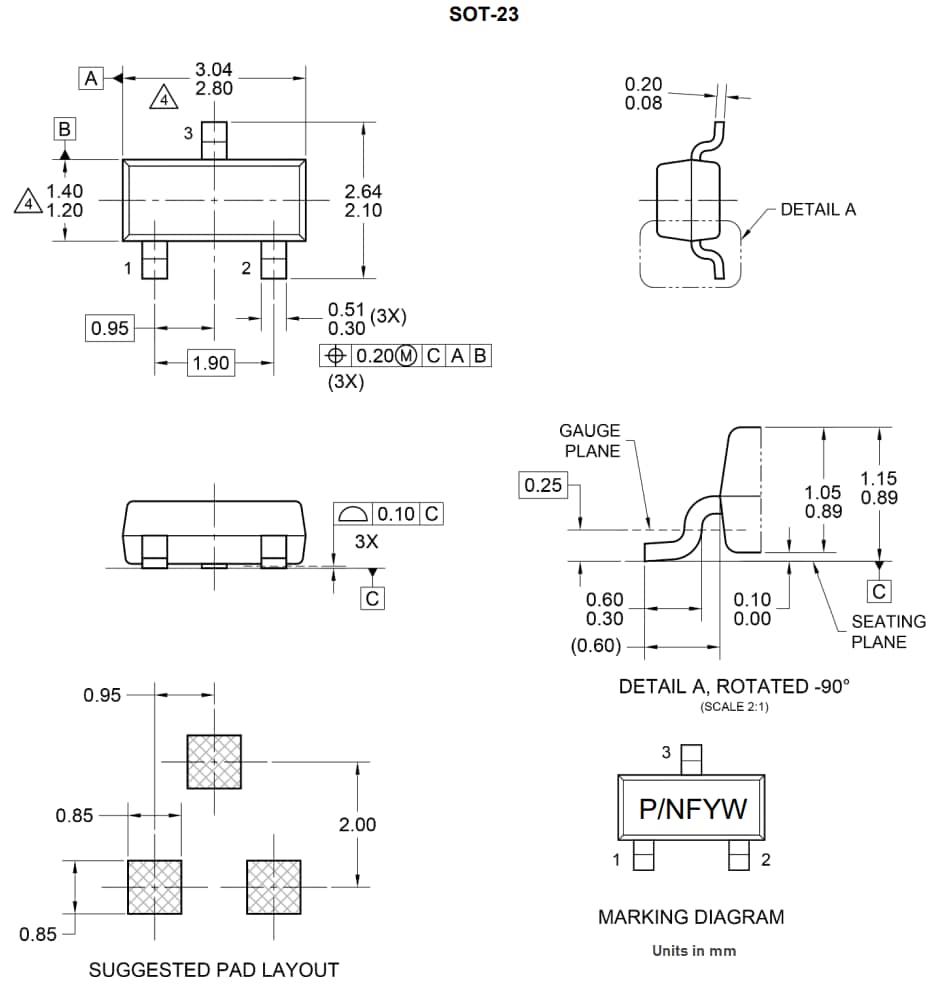 Mechanical Drawing - Taiwan Semiconductor BC846BH & BC847B/CH NPN Transistors