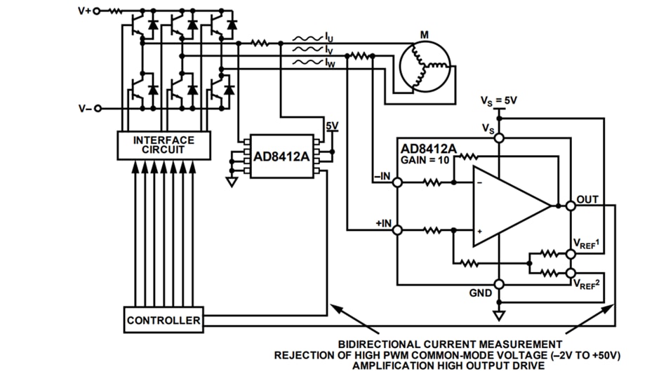 Application Circuit Diagram - Analog Devices Inc. AD8412A Current Sense Amplifiers