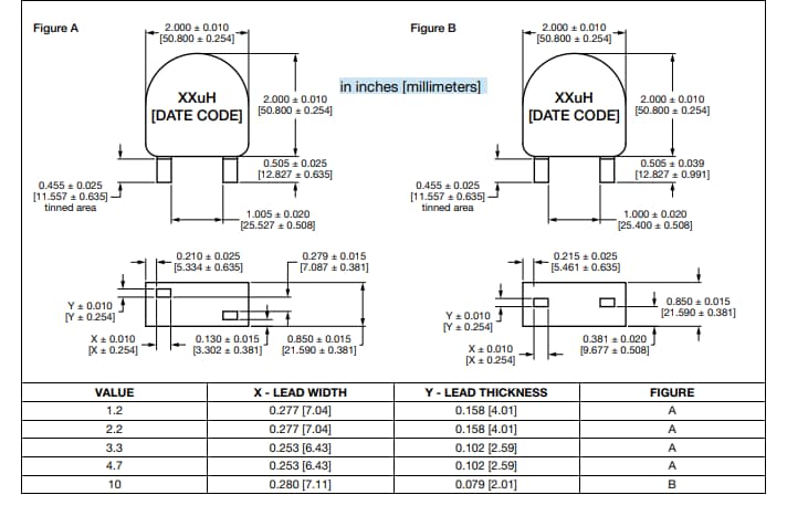 Mechanical Drawing - Vishay / Dale IHXL2000VZ-3A Automotive Through-Hole Inductors
