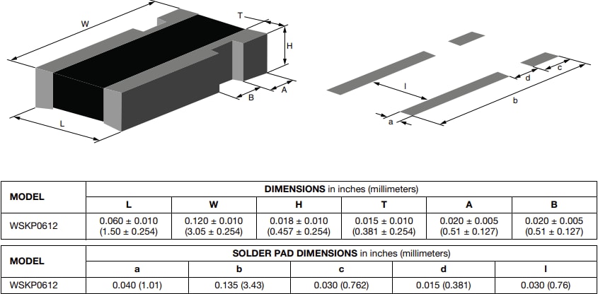 Mechanical Drawing - Vishay / Dale WSKP0612 Power Metal Strip® Resistors