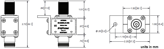 Mechanical Drawing - PolyPhaser IS-B50 Coaxial RF Surge Protectors