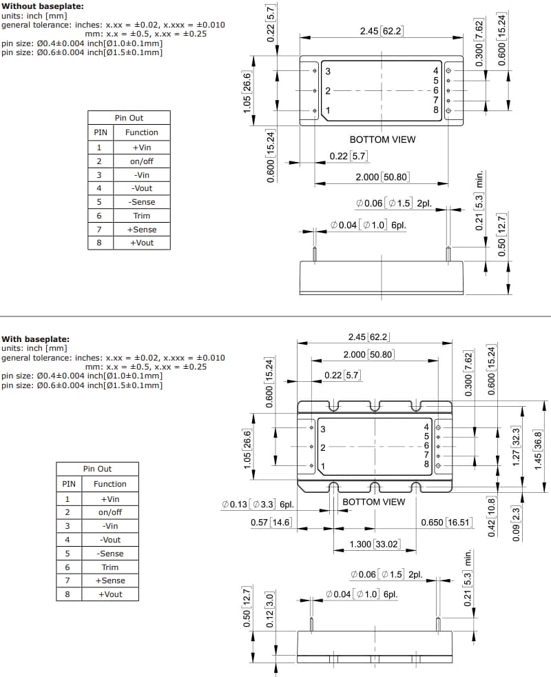 Mechanical Drawing - CUI Inc PRA100 100W DC-DC Converters
