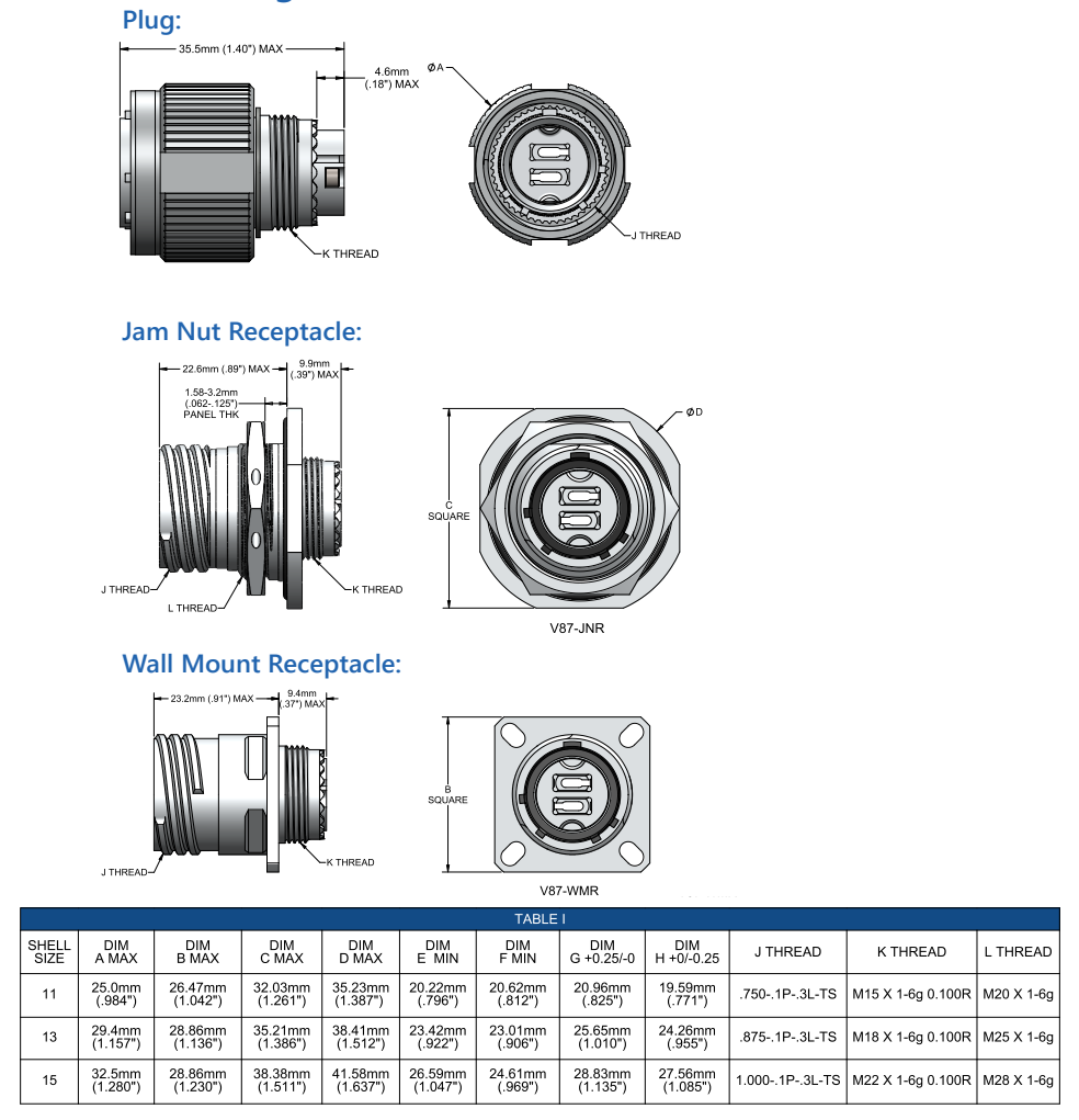 Mechanical Drawing - Amphenol Fiber Systems International VITA 87 High-Density Circular MT Connectors
