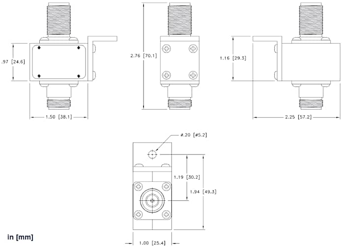 Mechanical Drawing - PCTEL / Amphenol Broadband DC Blocked Protector