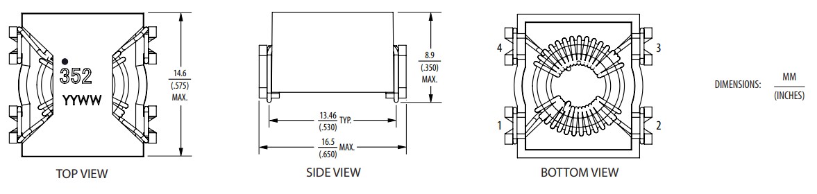 Mechanical Drawing - Bourns SRF1709 Common-Mode Choke