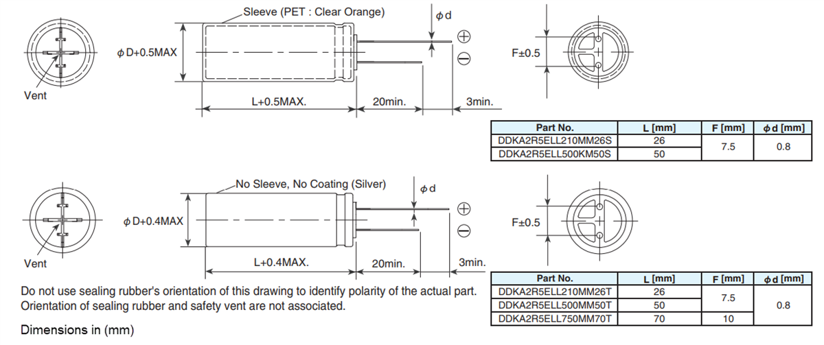 Mechanical Drawing - Chemi-Con DKA DLCAP™ Radial Lead Supercapacitors