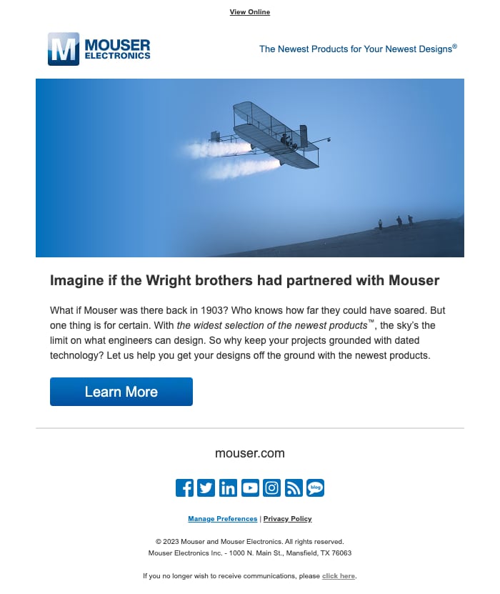Wright brothers email screenshot